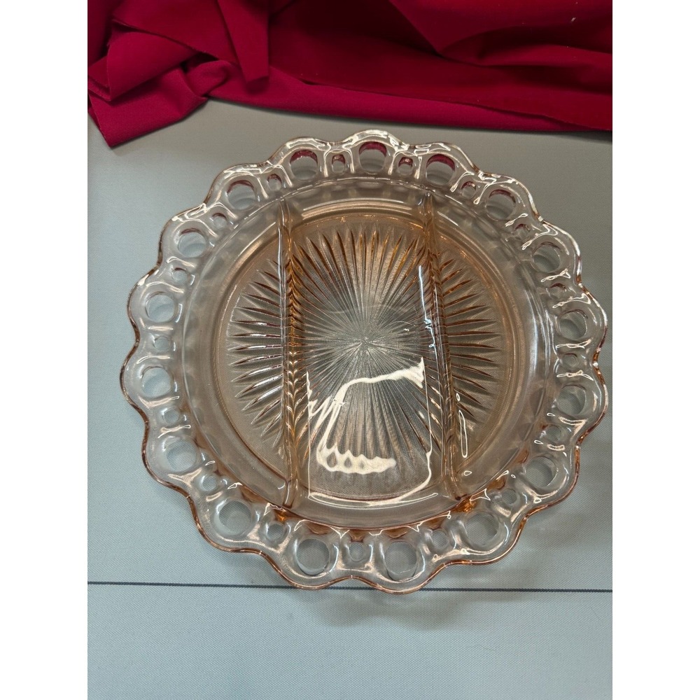 Anchor Hocking Old Colony Pink Depression Glass Plate 10 1/2" w/Dividers